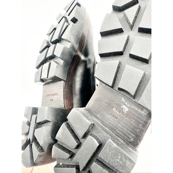 Tory Burch Miller Lug Sole Hiker Lace Up Black Leather Combat Boots Size 6.5M - Picture 4 of 7